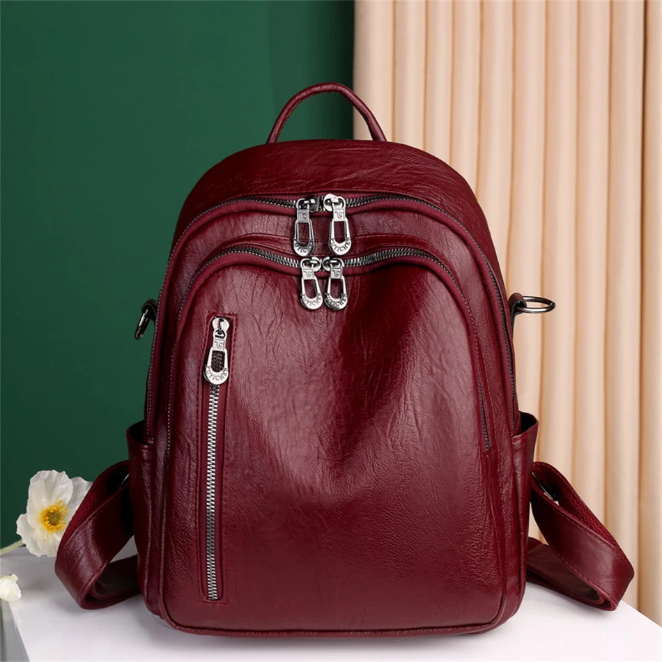 Fashion Women Large Capacity Shoulder Bags Soft Pu Leather Backpacks for School Teenagers Girls Multifunctional Travel Backpacks