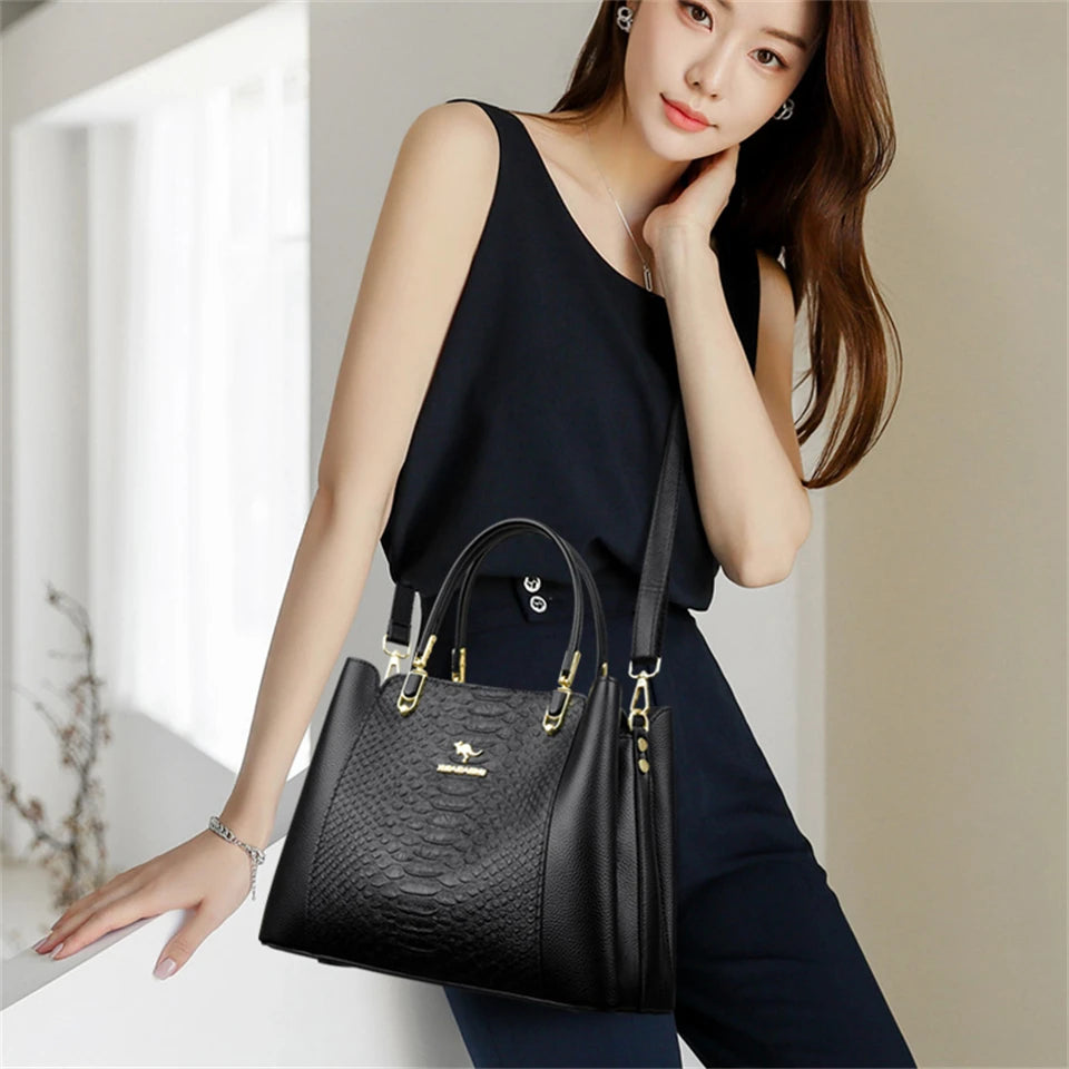 Fashion Women Designer 3 Layers Shoulder Crossbody Sac Ladies Large Capacity Leather Handbags Shopper Brand Messenger Totes