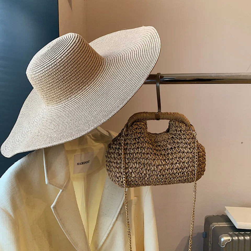 Retro Woven Clutch Bags for Women 2025 Straw Shell Chain Handbag Messenger Bag Ladies Holiday Beach Eco-friendly Crossbody Bag