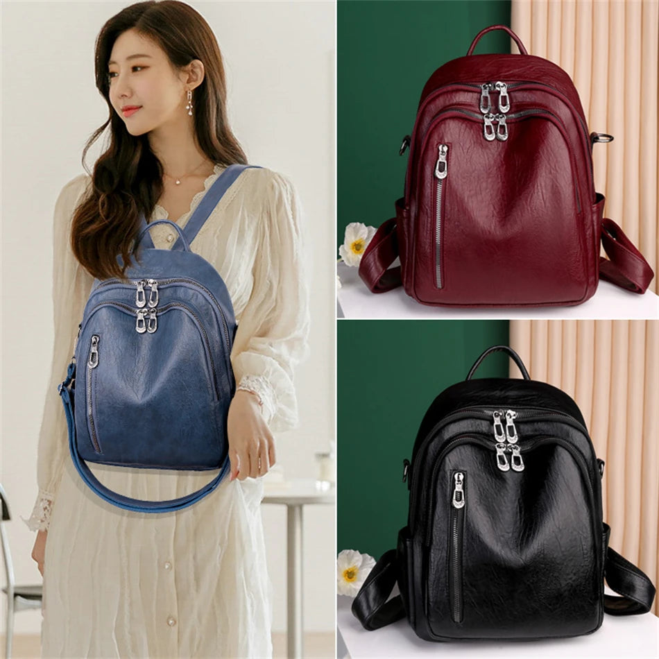 Fashion Women Large Capacity Shoulder Bags Soft Pu Leather Backpacks for School Teenagers Girls Multifunctional Travel Backpacks
