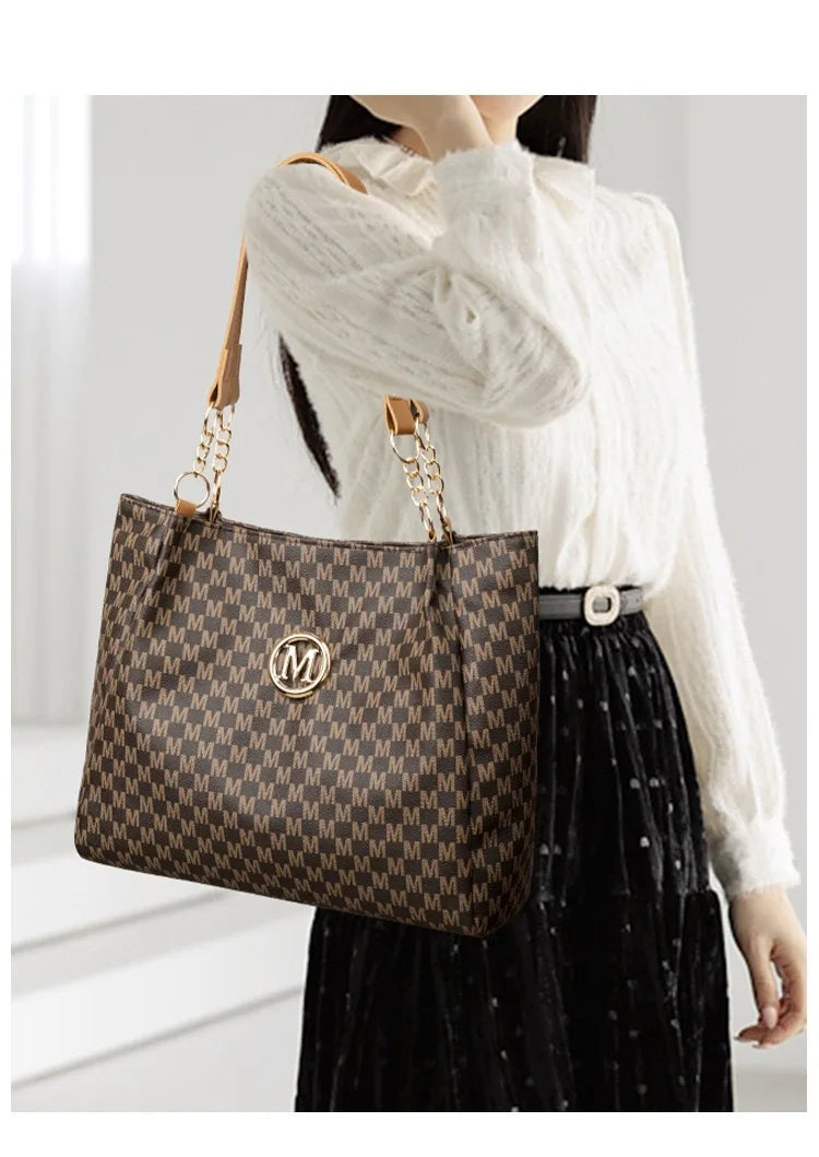 Women's New Commuter Tote Bag Trendy Fashionable Single Shoulder Large Capacity Simple Vintage Print