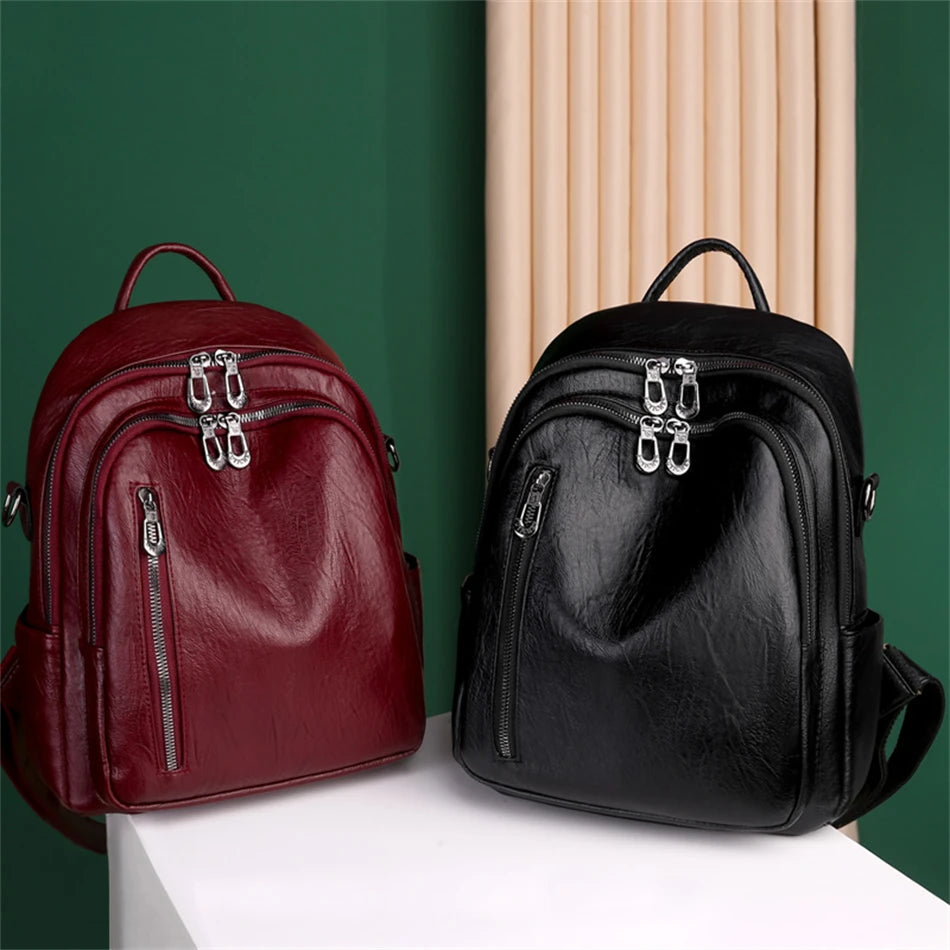 Fashion Women Large Capacity Shoulder Bags Soft Pu Leather Backpacks for School Teenagers Girls Multifunctional Travel Backpacks