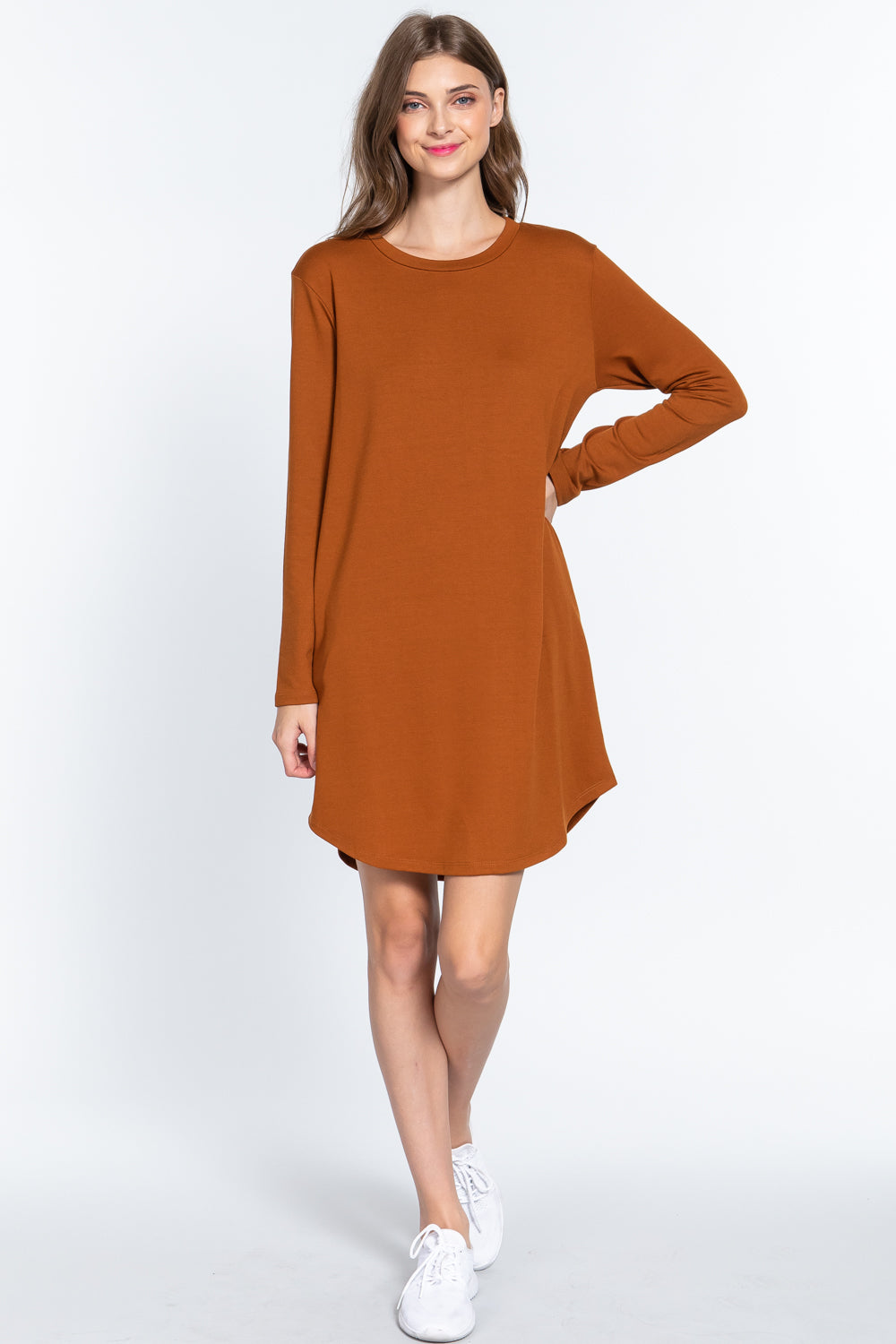 Long Slv French Terry Mini Dress - https://www.luxenorstore.com