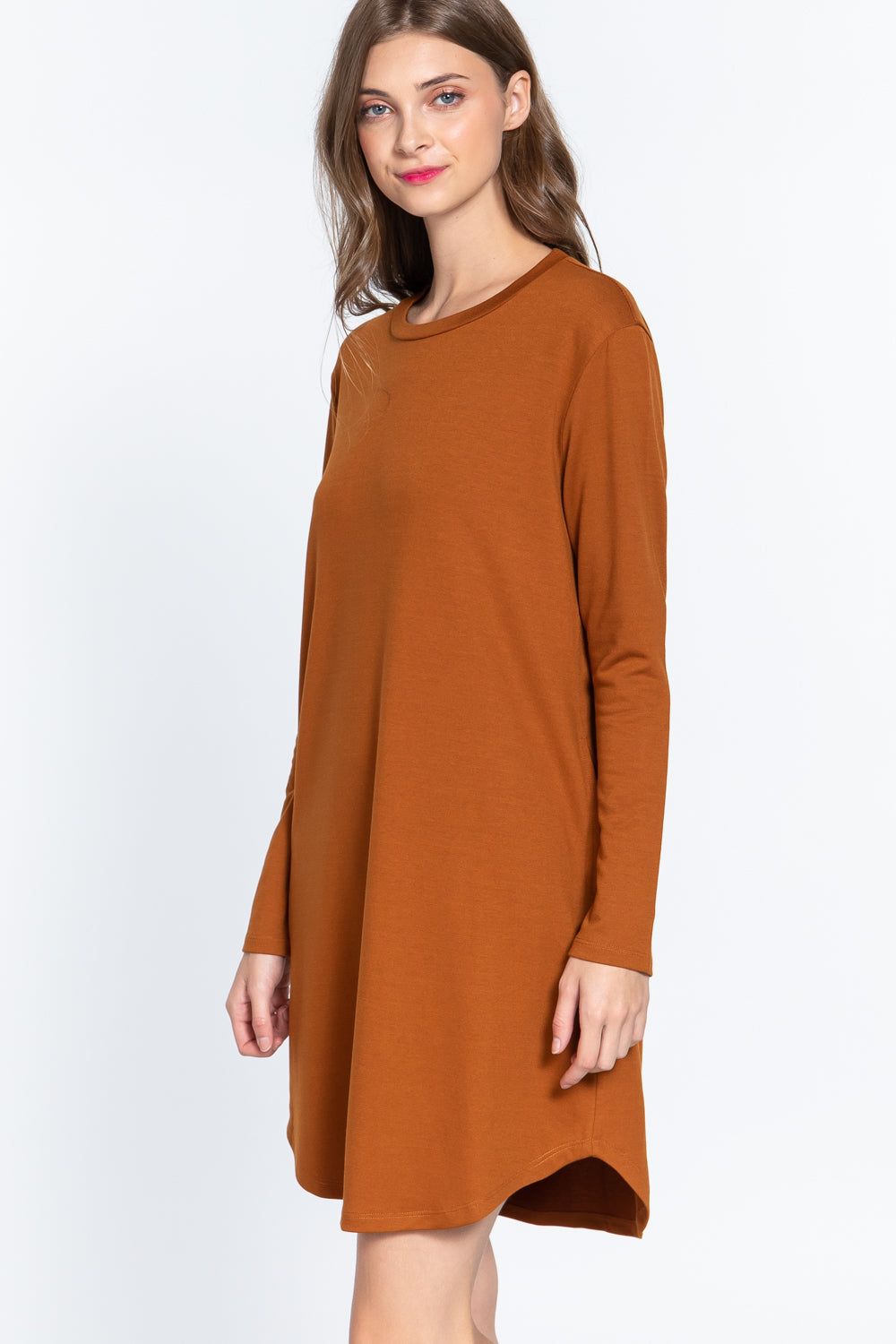 Long Slv French Terry Mini Dress - https://www.luxenorstore.com