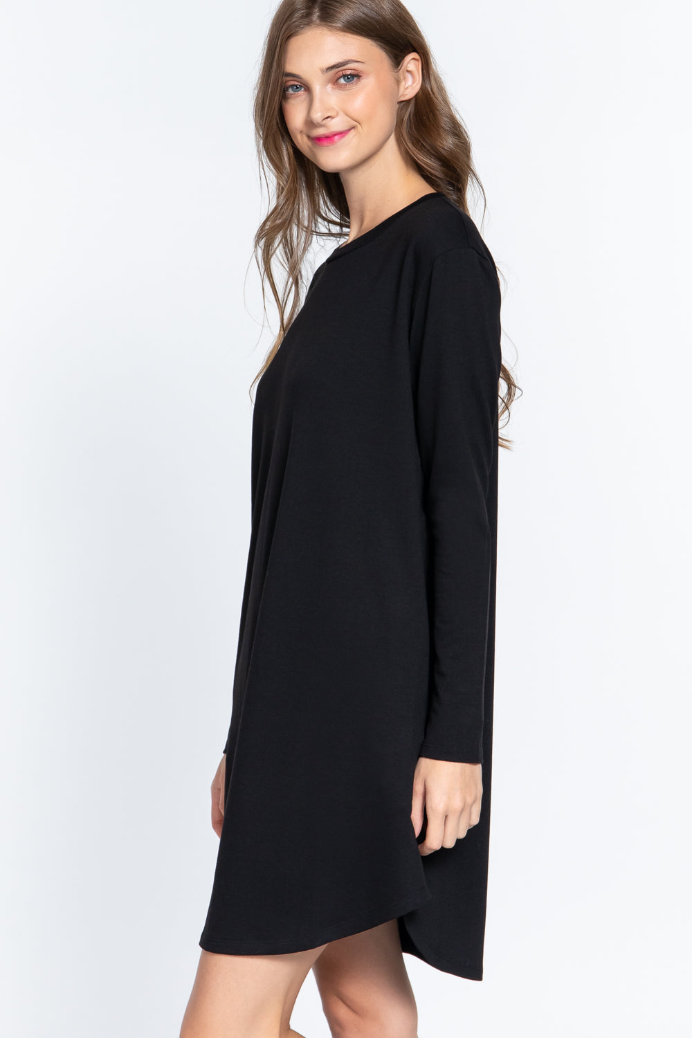 Long Slv French Terry Mini Dress - https://www.luxenorstore.com