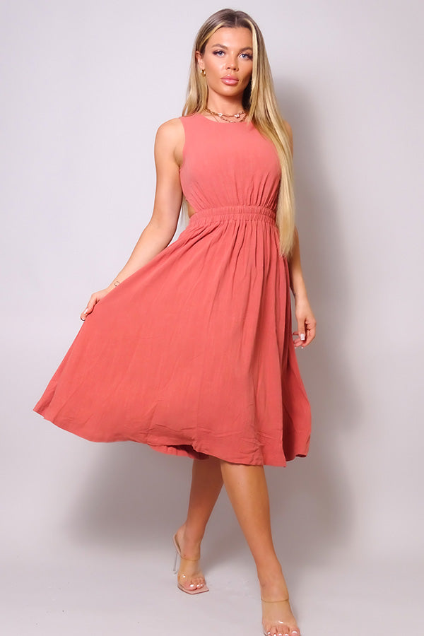 Sleeveless Back Cutout Linen Midi Dress - https://www.luxenorstore.com