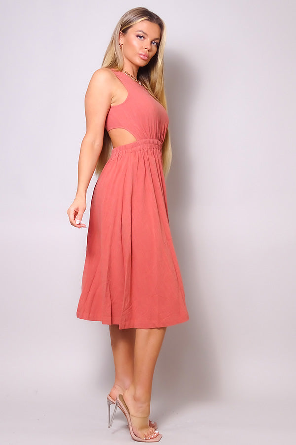 Sleeveless Back Cutout Linen Midi Dress - https://www.luxenorstore.com