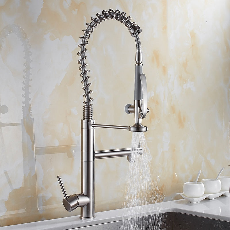 Kitchen Faucet Chrome Brass Tall kitchen faucet mixer Sink Faucet Pull Out Spray Single Handle Swivel Spout Mixer Taps MH-4829 - https://www.luxenorstore.com