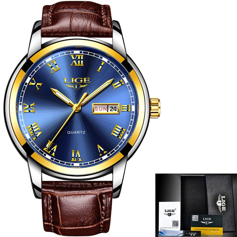 Watches Mens 2022 LIGE Top Brand Luxury Casual Leather Quartz Men's Watch Business Clock Male Sport Waterproof Date Chronograph