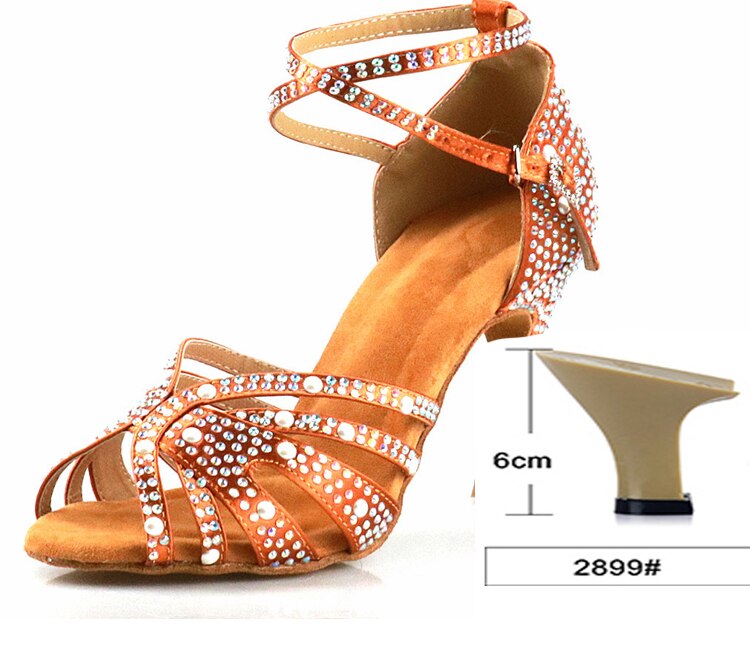 WUXIJIAO Women Latin Dance Shoes Rhinestones Soft Bottom Salsa Shoes For Dancing Ladies Sandals Women's Wedding Hight Heels 7.5C