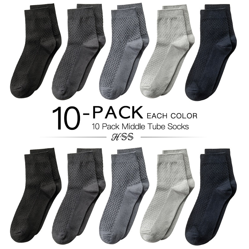 HSS Brand 10 Pairs/Lot Men Bamboo Fiber Socks Men Compression Summer Middle Socks Business Casual Mens Low Sock Big Size EU38-45