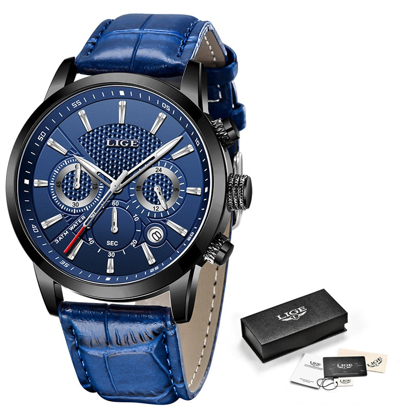 Watches Mens 2022 LIGE Top Brand Luxury Casual Leather Quartz Men's Watch Business Clock Male Sport Waterproof Date Chronograph