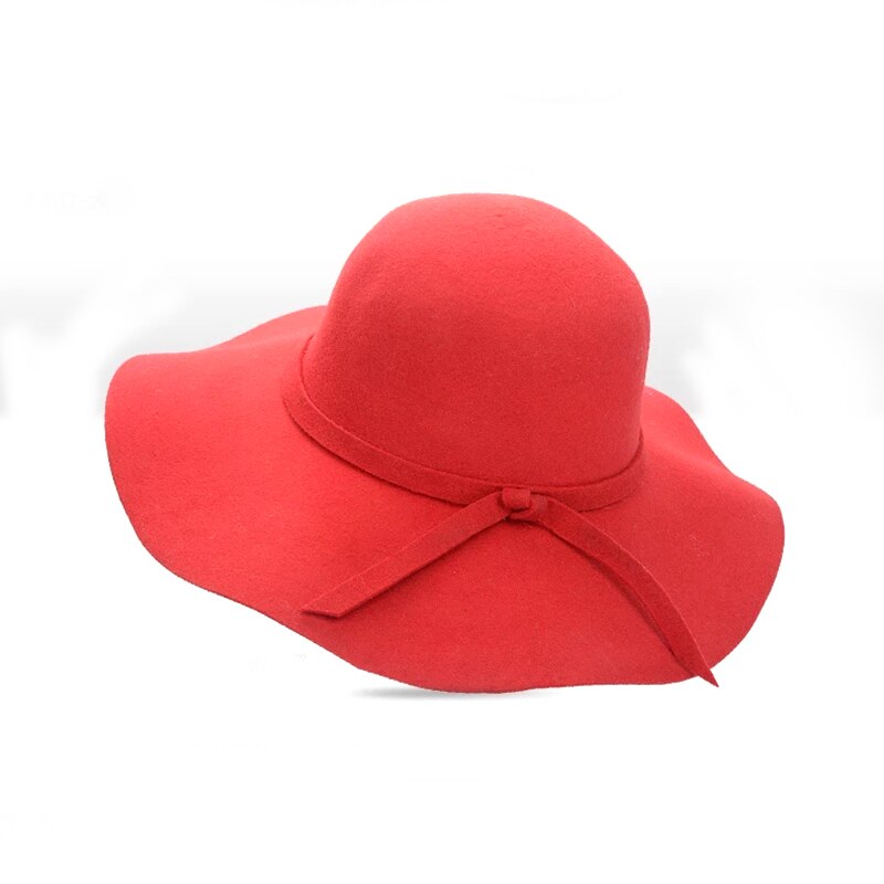 Women's Wide Brim Felt Bowler Faux Wool Fedora Hat Floppy Sun Bowknot Cloche Cap Bowlers Hat for Ladies gorros mujer invierno