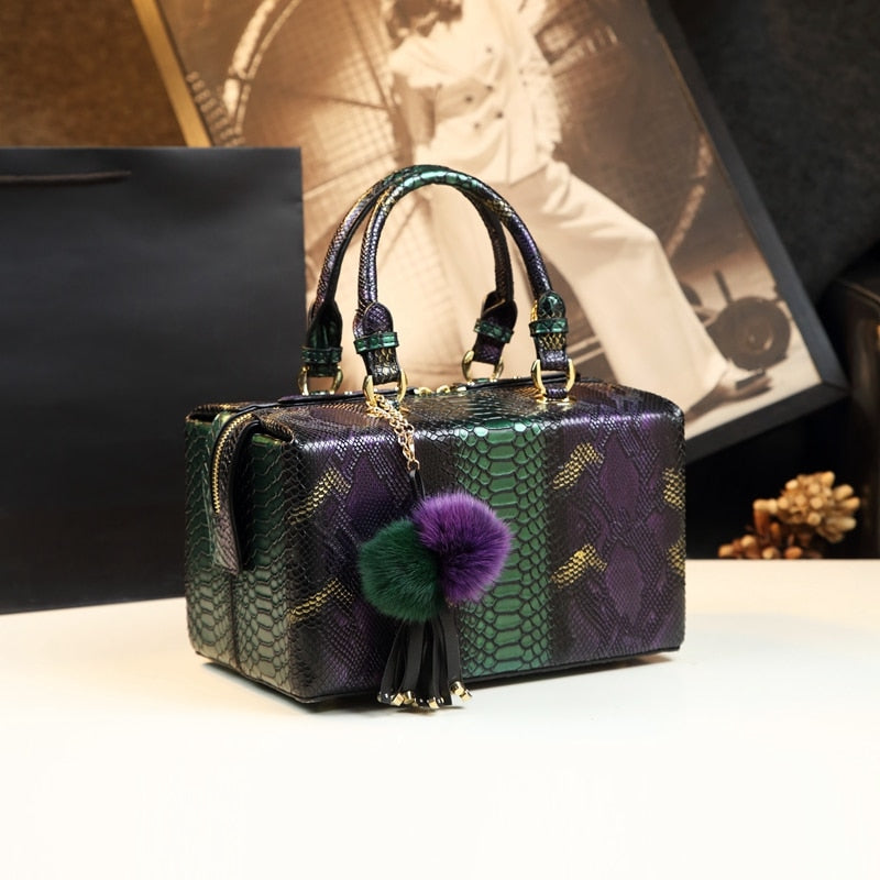 Luxury Fashion Genuine Leather Women handbag mother Serpentine portable shopping bag female charm shoulder square Hard box bags