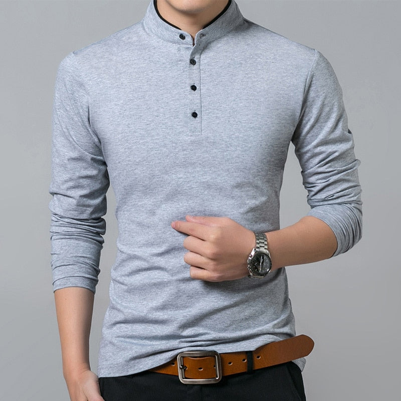 Hot Sale 2022 Spring Mens Tshirt Long Sleeve Stand Basic Solid Blouse Tee Shirt Top Casual Cotton T-shirt Men Undershirt