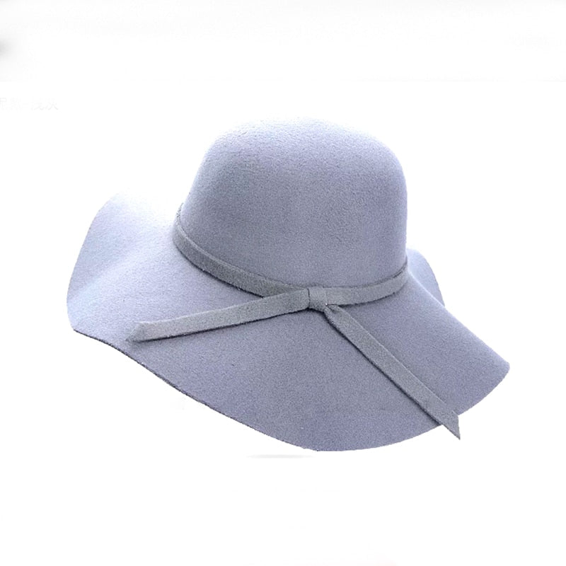 Women's Wide Brim Felt Bowler Faux Wool Fedora Hat Floppy Sun Bowknot Cloche Cap Bowlers Hat for Ladies gorros mujer invierno