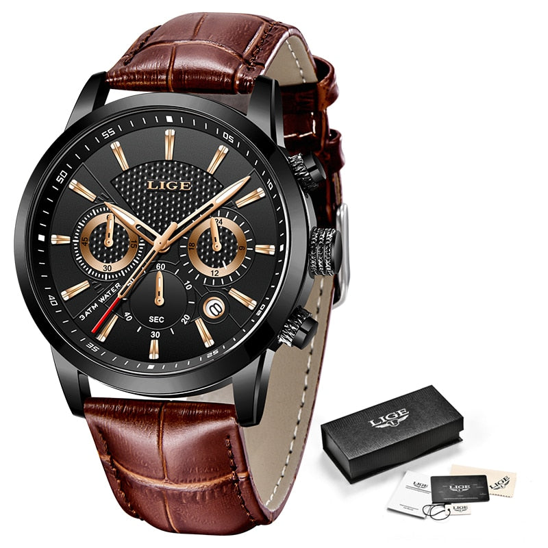Watches Mens 2022 LIGE Top Brand Luxury Casual Leather Quartz Men's Watch Business Clock Male Sport Waterproof Date Chronograph