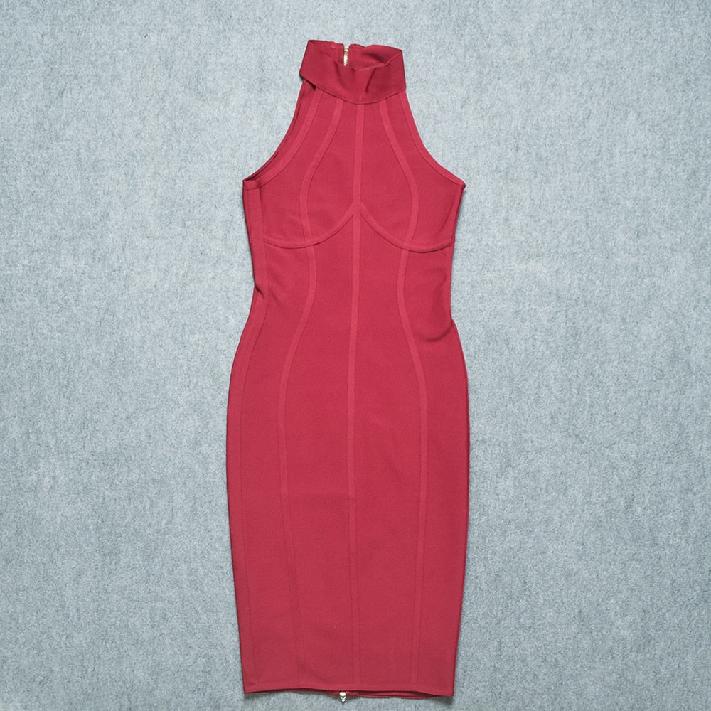 BEAUKEY Women Vintage HL Bandage Dress Turtleneck Sleeveless Party Celebrity White Bodycon Plus Size XL Wine Red Black Vestido - https://www.luxenorstore.com