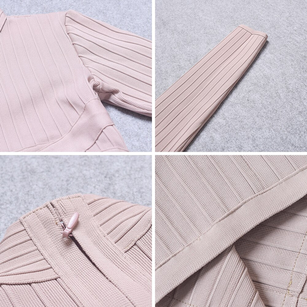 BEAUKEY Red  HL Bandage Dress 2020 Nude Turtleneck Long Sleeve Dress High Quality Ribbed Womens Midi Bodycon Dress Sexy Maxi XL - https://www.luxenorstore.com