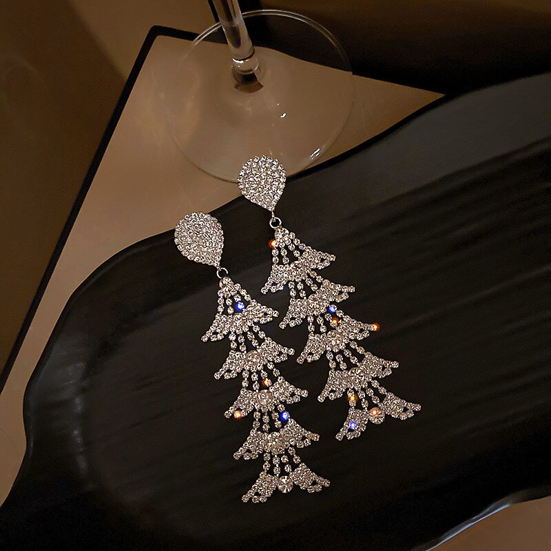 FYUAN Geometric Water Drop Crystal Earrings for Women Bijoux Long Tassel Rhinestone Dangle Earrings Statement Jewelry