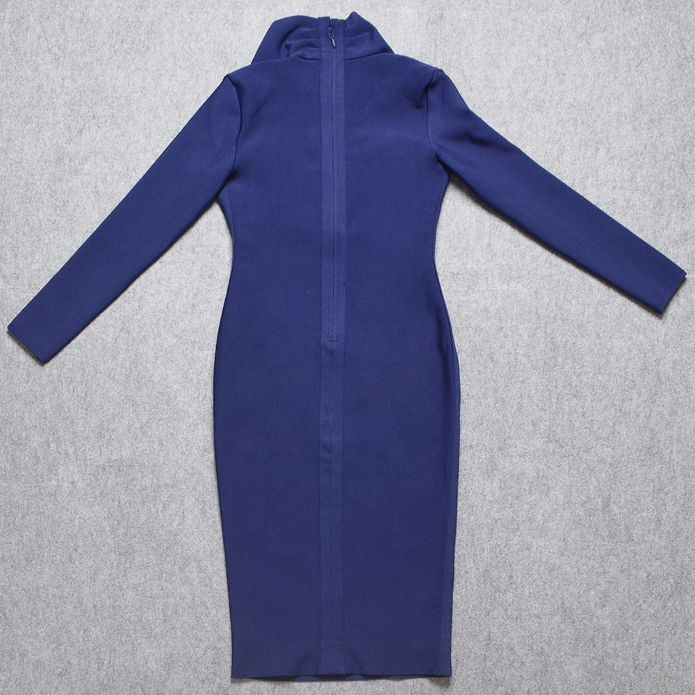 BEAUKEY Winter Long Sleeve HL Bandage Dress Deep V Neck Sexy Women Bodycon Dress Loyal Blue Knee Length Maxi XL Cheap Vestido - https://www.luxenorstore.com