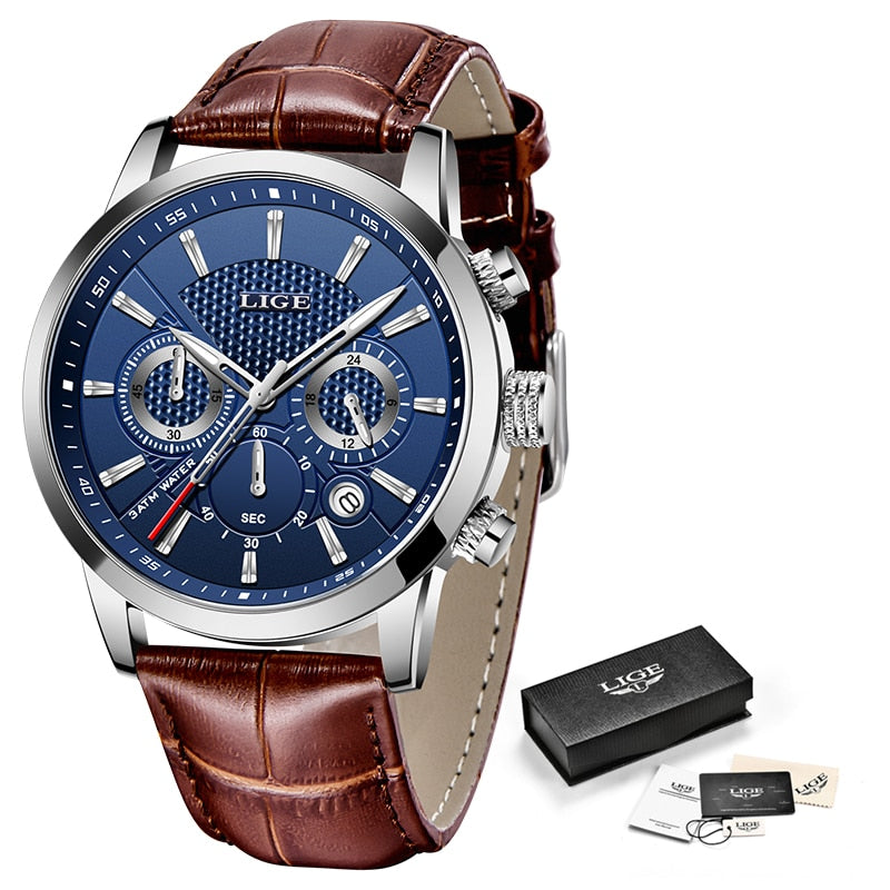 Watches Mens 2022 LIGE Top Brand Luxury Casual Leather Quartz Men's Watch Business Clock Male Sport Waterproof Date Chronograph