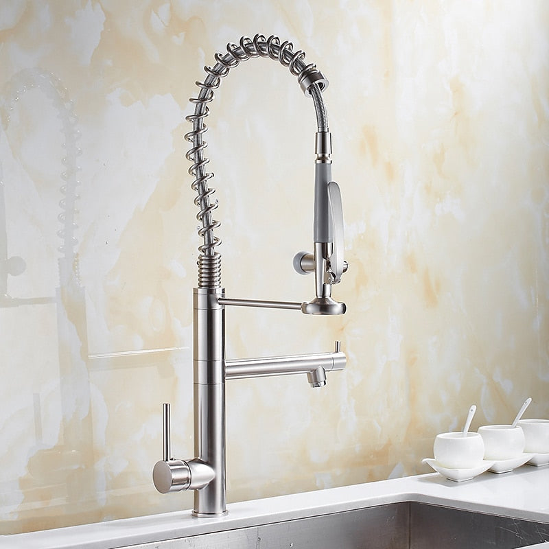 Kitchen Faucet Chrome Brass Tall kitchen faucet mixer Sink Faucet Pull Out Spray Single Handle Swivel Spout Mixer Taps MH-4829 - https://www.luxenorstore.com