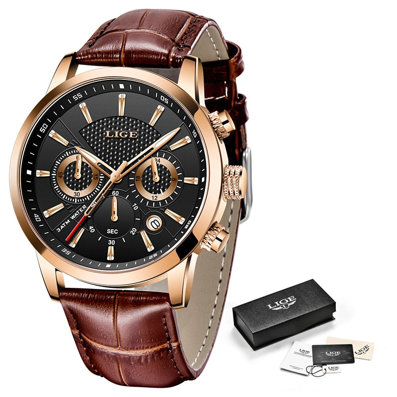Watches Mens 2022 LIGE Top Brand Luxury Casual Leather Quartz Men's Watch Business Clock Male Sport Waterproof Date Chronograph