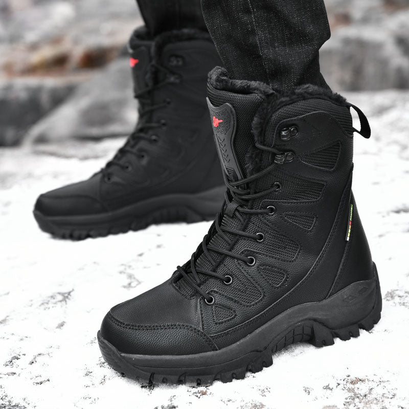New Warm Plush Snow Boots Men Lace Up Casual High Top Men's Boots Waterproof Winter Boots Anti-Slip Ankle Boots Army Work Boots