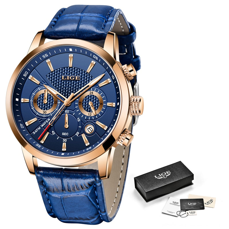 Watches Mens 2022 LIGE Top Brand Luxury Casual Leather Quartz Men's Watch Business Clock Male Sport Waterproof Date Chronograph