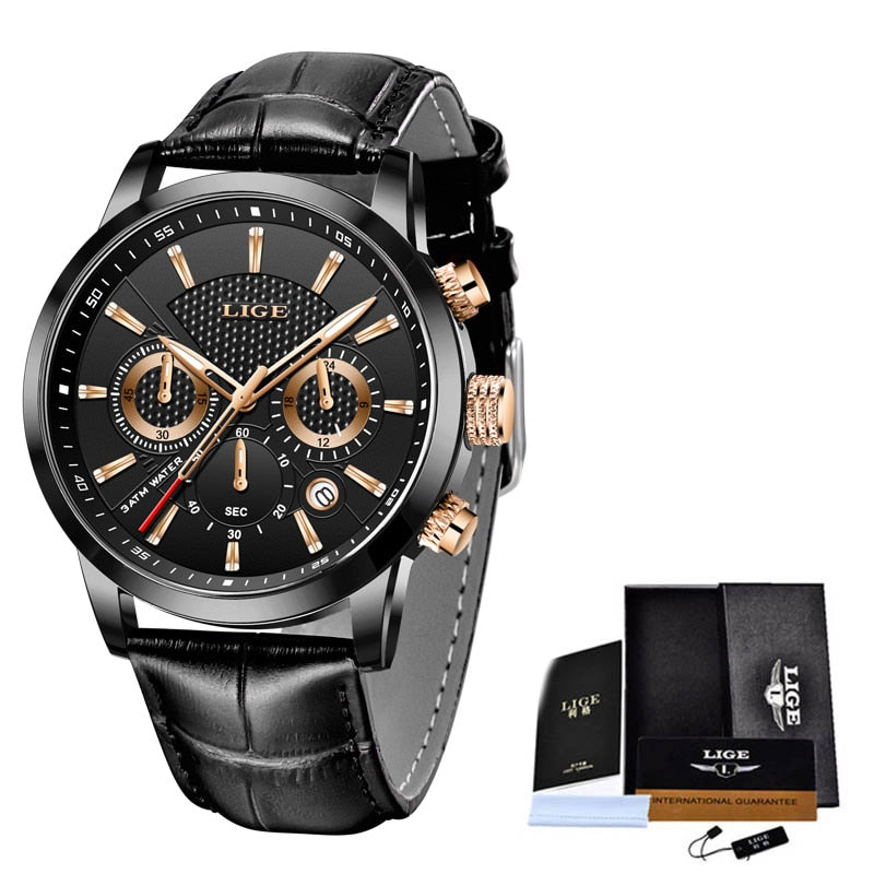 Watches Mens 2022 LIGE Top Brand Luxury Casual Leather Quartz Men's Watch Business Clock Male Sport Waterproof Date Chronograph