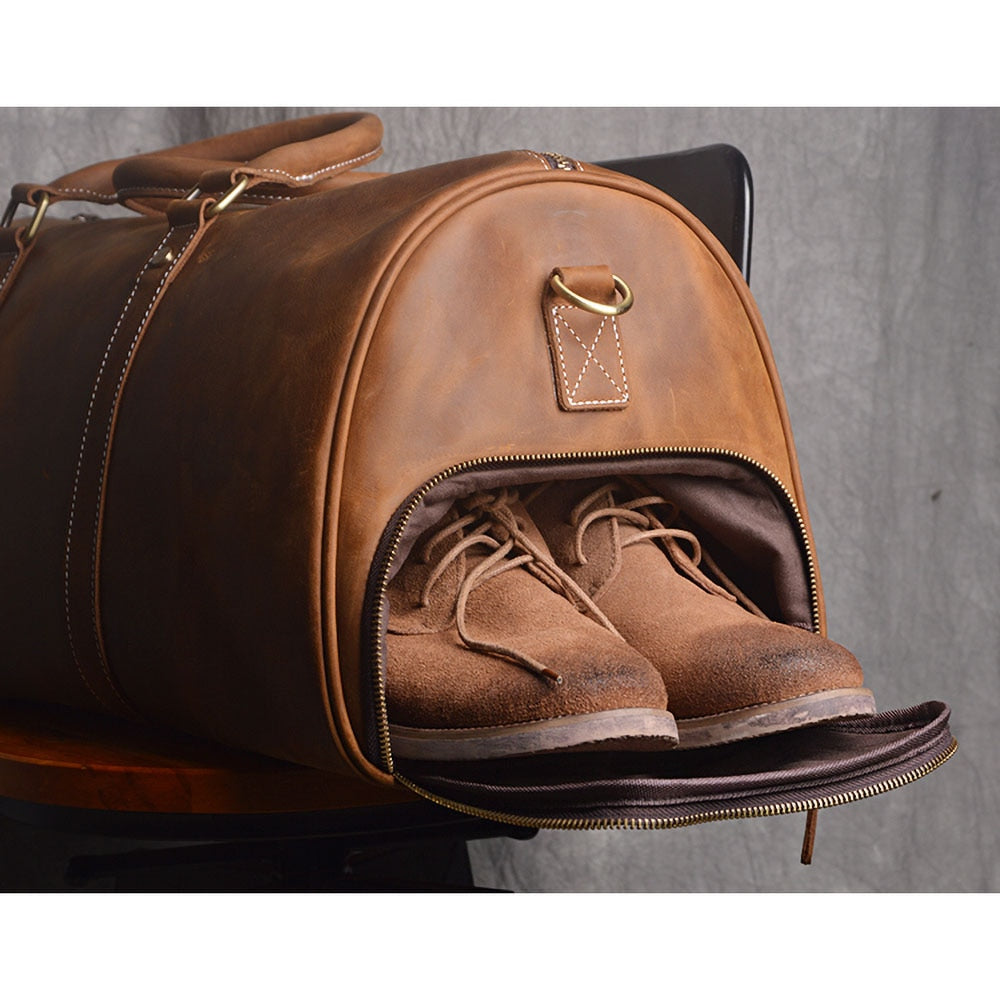 ZRCX Vintage Men's Hand Luggage Bag Travel Bag Geunine Leather  Large Capacity Single Shoulder Messenger For 15 Inch Laptop