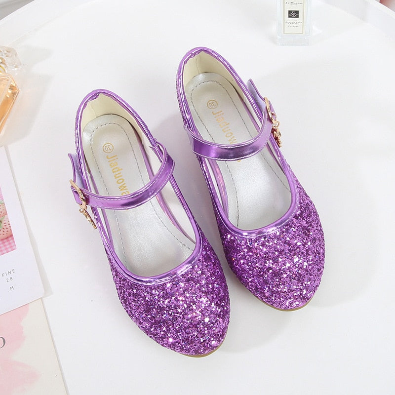 ULKNN Girls Purple  High Heels For Kids Princess RED Leather Shoe Footwear Children's Party Wedding Shoes Round Toe 1-3CM - https://www.luxenorstore.com