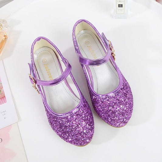 ULKNN Girls Purple  High Heels For Kids Princess RED Leather Shoe Footwear Children's Party Wedding Shoes Round Toe 1-3CM - https://www.luxenorstore.com