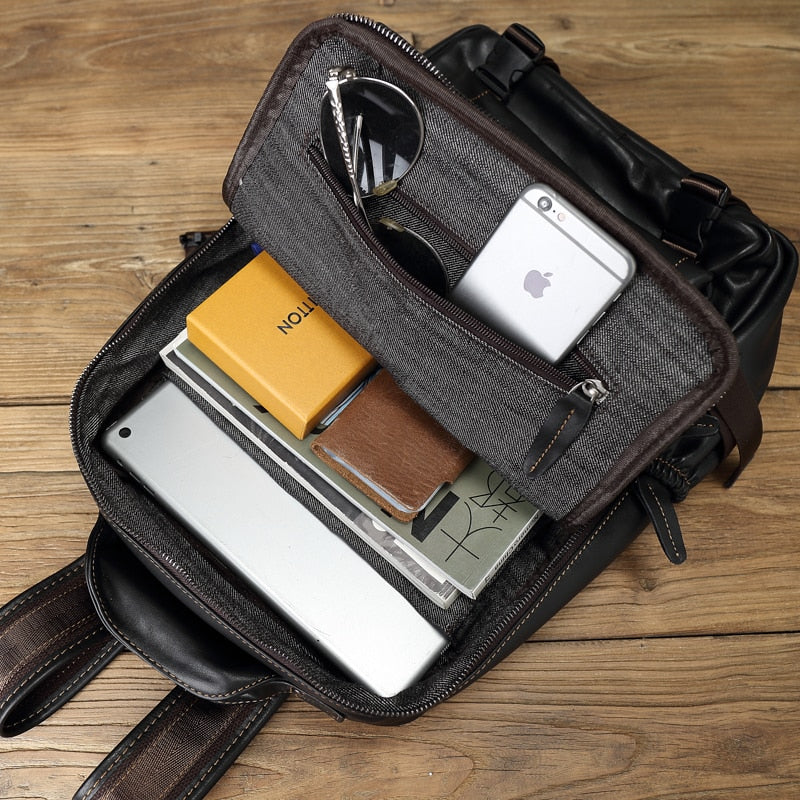 NZPJ Leather Men's Backpack  First Layer Cowhide Leisure Business Travel Backpack Large Capacity Computer Bag Women's Schoolbag