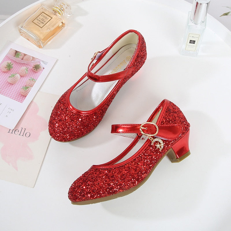 ULKNN Girls Purple  High Heels For Kids Princess RED Leather Shoe Footwear Children's Party Wedding Shoes Round Toe 1-3CM - https://www.luxenorstore.com