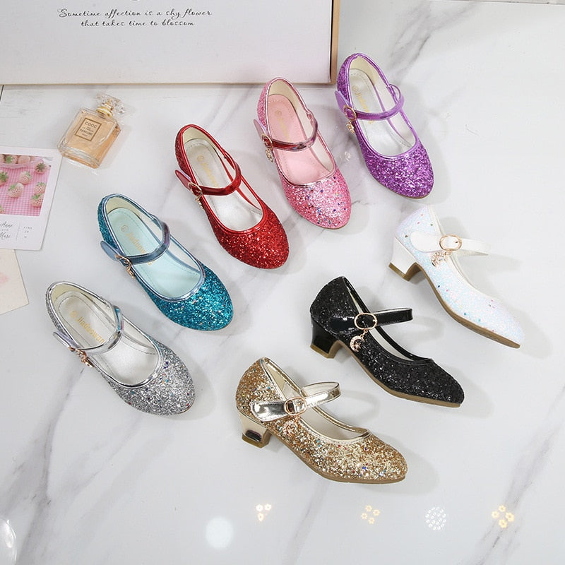 ULKNN Girls Purple  High Heels For Kids Princess RED Leather Shoe Footwear Children's Party Wedding Shoes Round Toe 1-3CM - https://www.luxenorstore.com