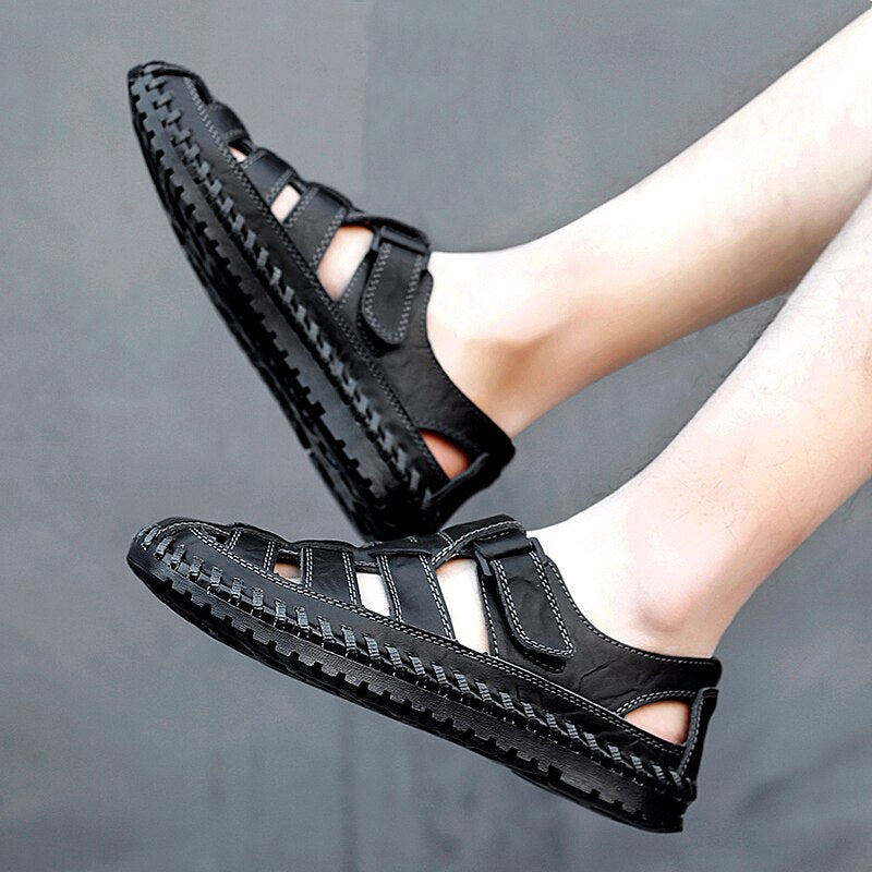 New Summer Genuine Leather Roman Men's Sandals Business Casual Shoes Outdoor Beach Wading Slippers Men's Shoes Big Size 38-48