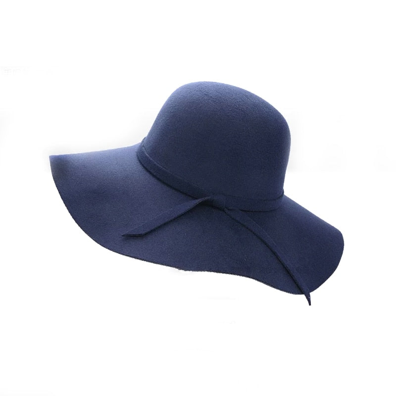 Women's Wide Brim Felt Bowler Faux Wool Fedora Hat Floppy Sun Bowknot Cloche Cap Bowlers Hat for Ladies gorros mujer invierno