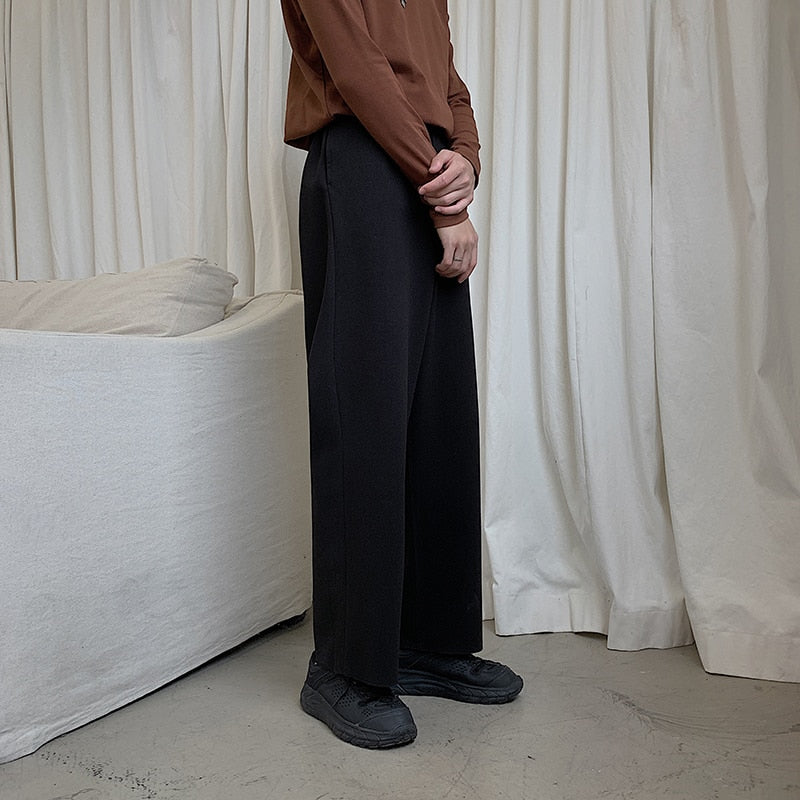 Winter Thick Woolen Pants Men's Warm Fashion Black Brown Casual Pants Men Korean Loose Straight-leg Pants Mens Trousers S-2XL