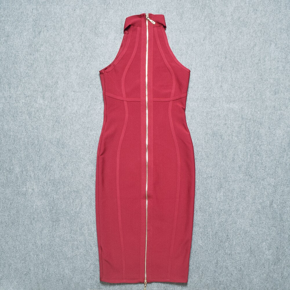 BEAUKEY Women Vintage HL Bandage Dress Turtleneck Sleeveless Party Celebrity White Bodycon Plus Size XL Wine Red Black Vestido - https://www.luxenorstore.com