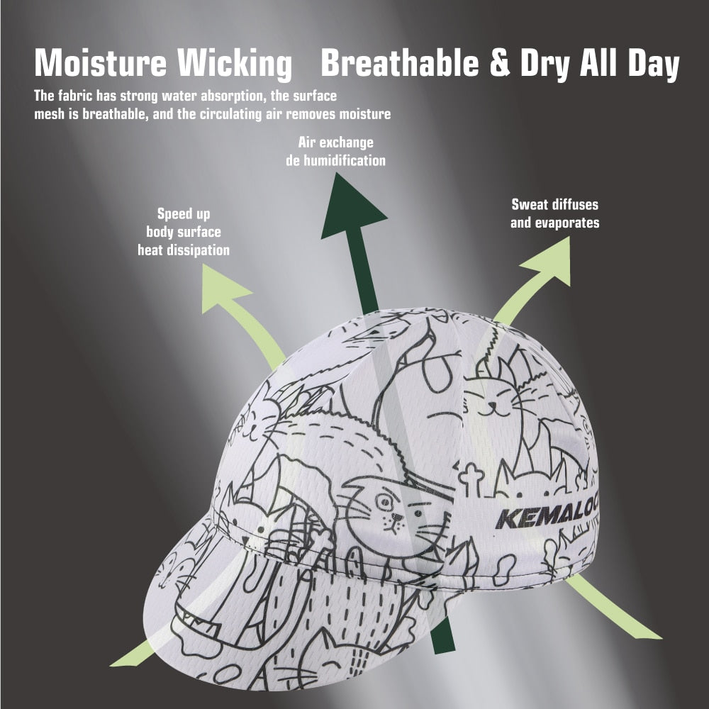 KEMALOCE Men Cycling Cap Anti-UV Summer Elastic Quick Dry Bike Cap 2022 White/Black/Blue Mesh Outdoor Breathable Cycling Hat