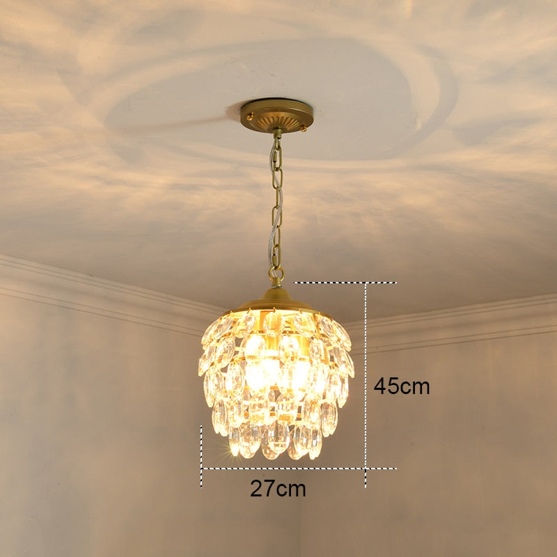 Modern Gold Crystal Small Round Ceiling Chandelier For Corridor Aisle Balcony Bedroom Living Room Led Home Indoor Light Fixtures