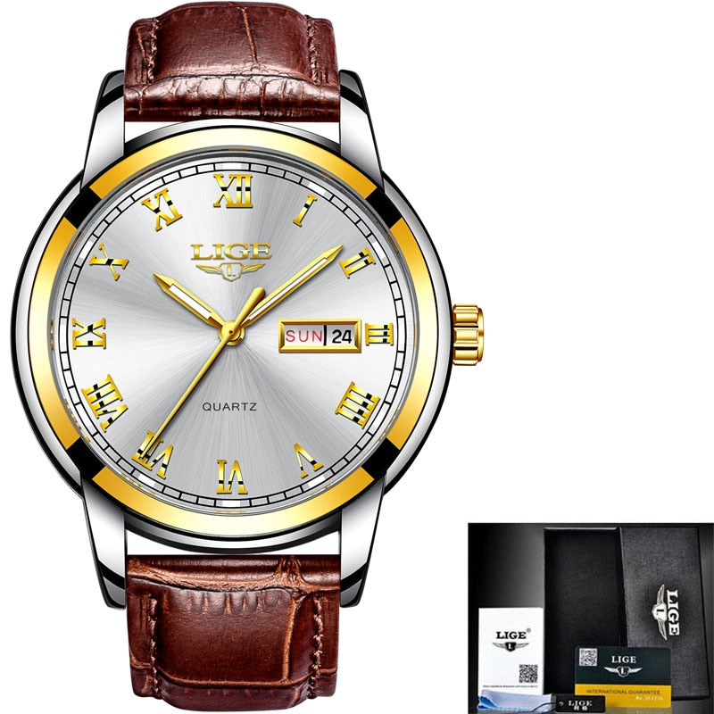 Watches Mens 2022 LIGE Top Brand Luxury Casual Leather Quartz Men's Watch Business Clock Male Sport Waterproof Date Chronograph