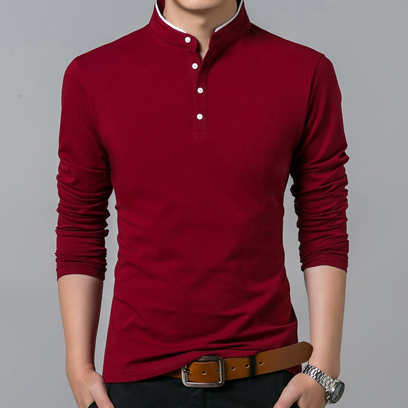 Hot Sale 2022 Spring Mens Tshirt Long Sleeve Stand Basic Solid Blouse Tee Shirt Top Casual Cotton T-shirt Men Undershirt