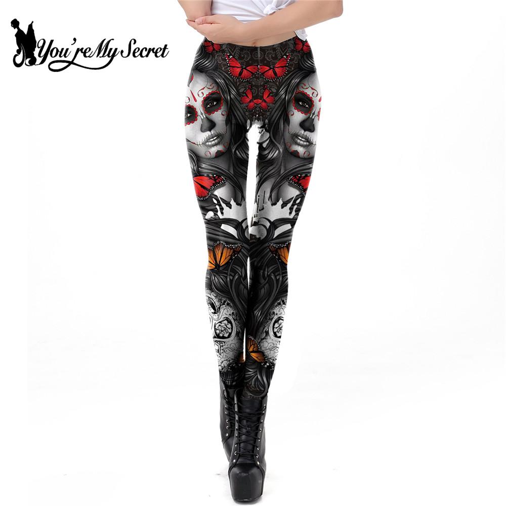 [You're My Secret] 2021 New Gothic Printed Leggings For Women Halloween Skull Sexy Legging Rose Pattern Fitness Workout Leggins - https://www.luxenorstore.com