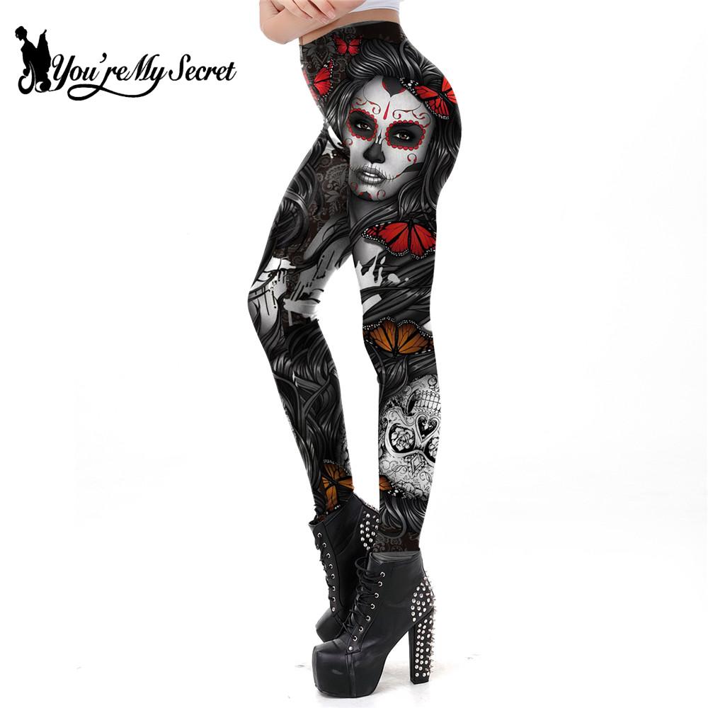 [You're My Secret] 2021 New Gothic Printed Leggings For Women Halloween Skull Sexy Legging Rose Pattern Fitness Workout Leggins - https://www.luxenorstore.com