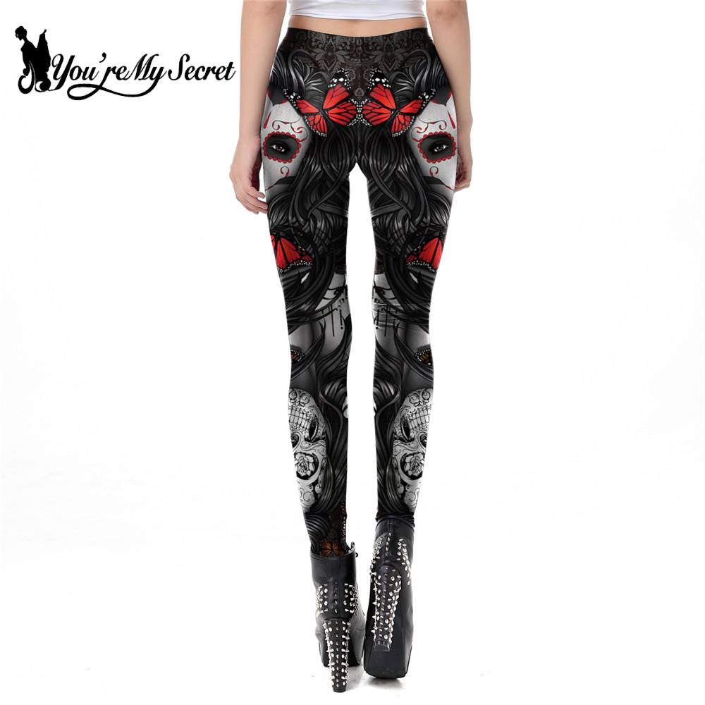 [You're My Secret] 2021 New Gothic Printed Leggings For Women Halloween Skull Sexy Legging Rose Pattern Fitness Workout Leggins - https://www.luxenorstore.com