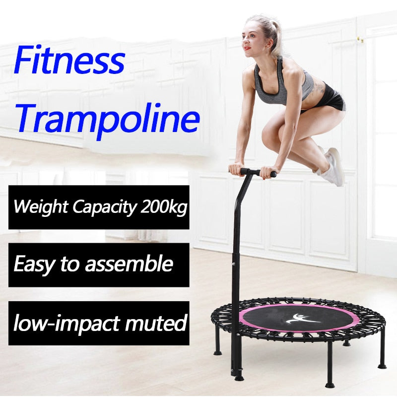 40" Fitness trampoline Silent Mini with Adjustable Handle length Adults Kids indoor GYM Bungee Rebounder Jump Trainer Workout
