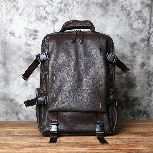NZPJ Leather Men's Backpack  First Layer Cowhide Leisure Business Travel Backpack Large Capacity Computer Bag Women's Schoolbag